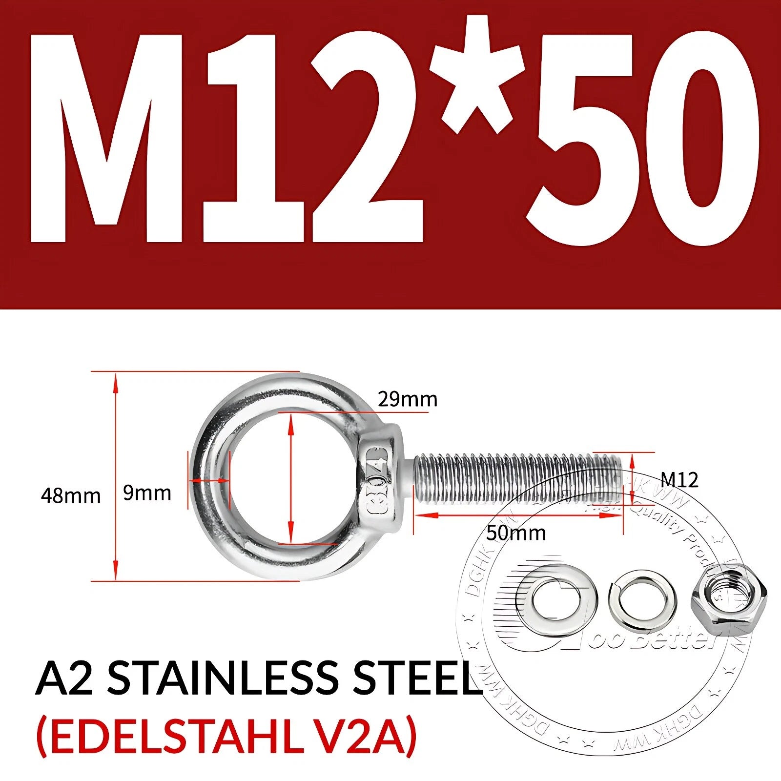 LIFTING EYE BOLTS NUTS & WASHERS A2 STAINLESS STEEL M3 M4 M5 M6 M8 M10 M12 - M30