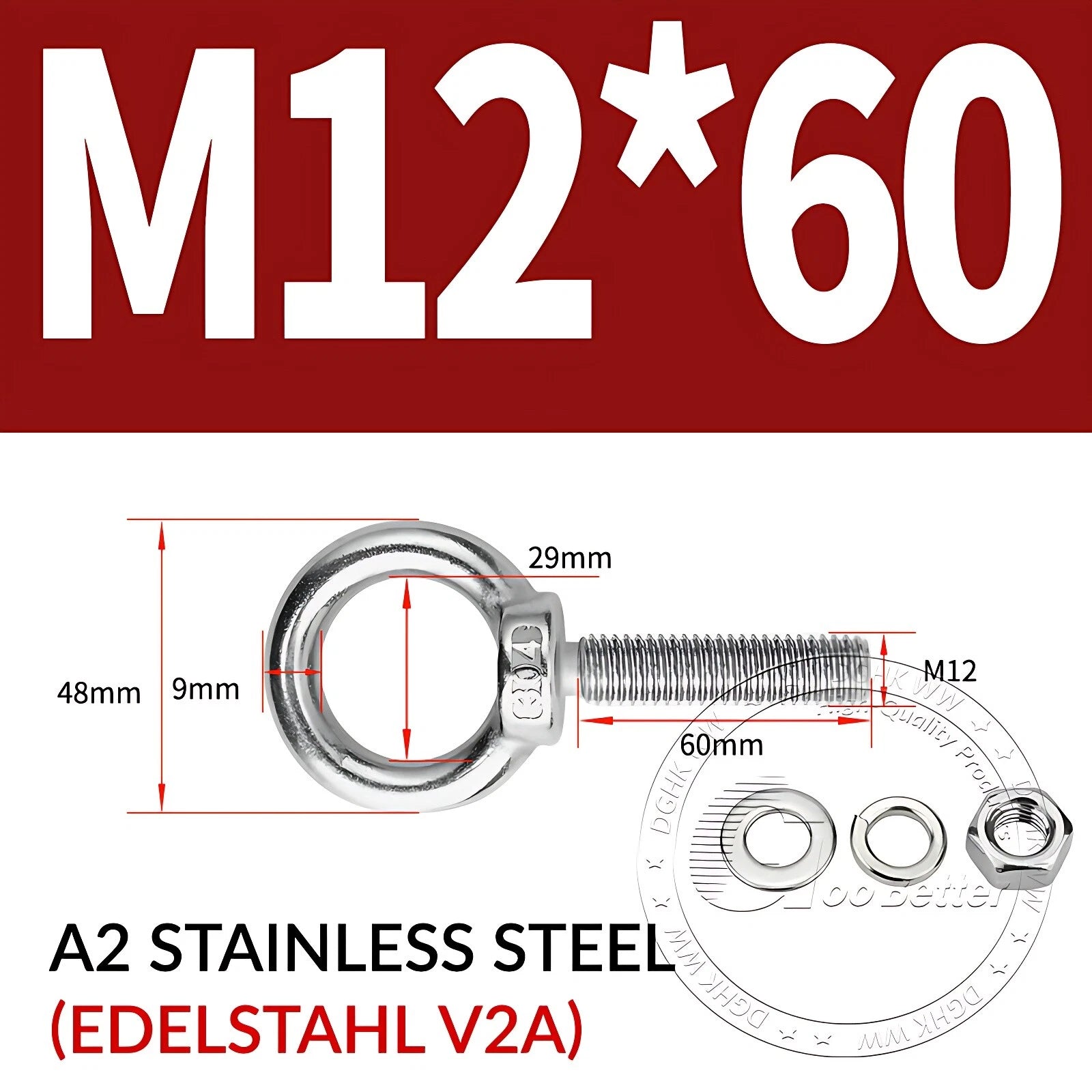 LIFTING EYE BOLTS NUTS & WASHERS A2 STAINLESS STEEL M3 M4 M5 M6 M8 M10 M12 - M30