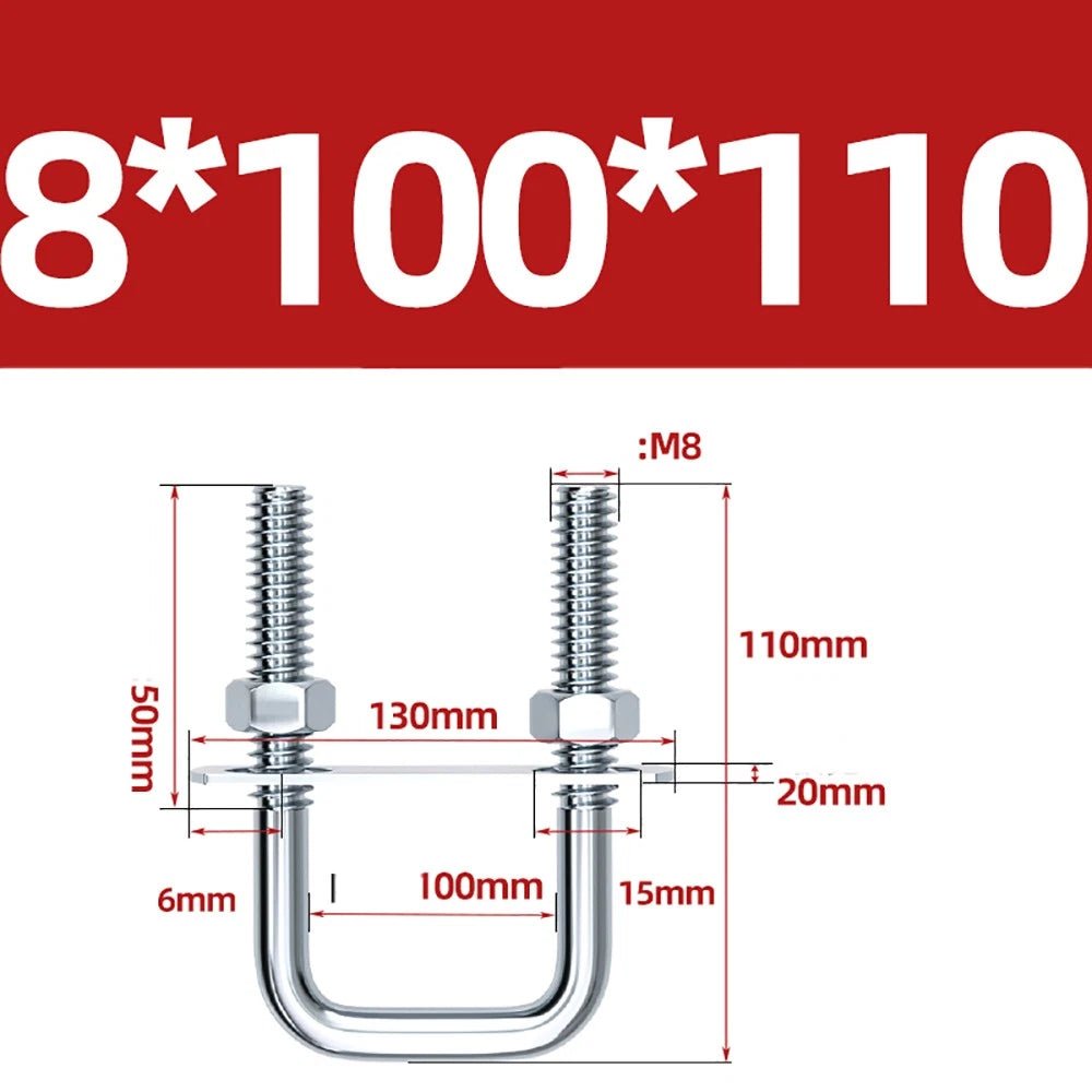Square U - Bolts with Plate and Nuts – M6 M8 M10 M12 Zinc Plated, Trailer & Pipe Clamp Fasteners - HomeDIYer
