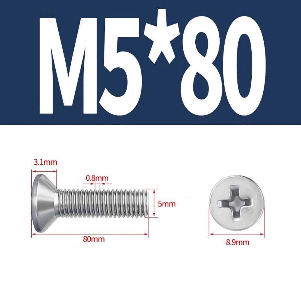 M2 to M8 A4 316 Stainless Steel Phillips Countersunk Screws DIN 965 Marine Grade