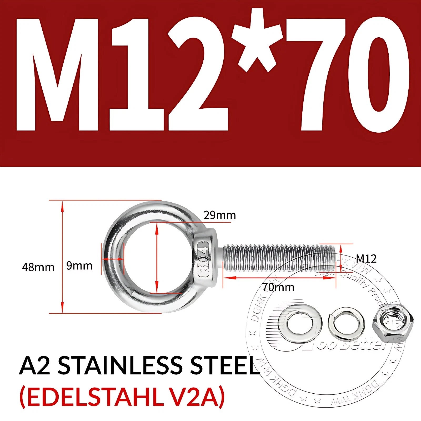 LIFTING EYE BOLTS NUTS & WASHERS A2 STAINLESS STEEL M3 M4 M5 M6 M8 M10 M12 - M30