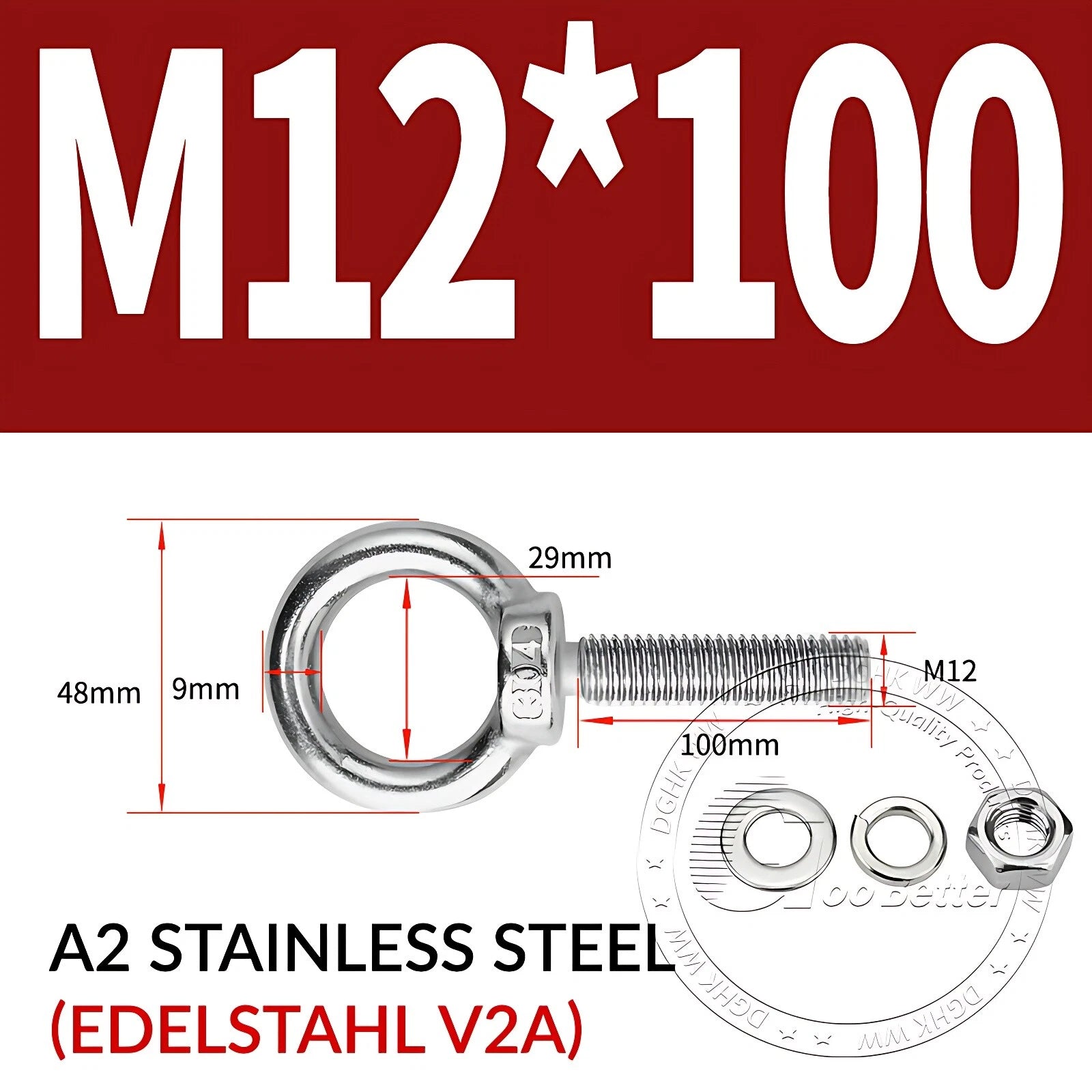 LIFTING EYE BOLTS NUTS & WASHERS A2 STAINLESS STEEL M3 M4 M5 M6 M8 M10 M12 - M30