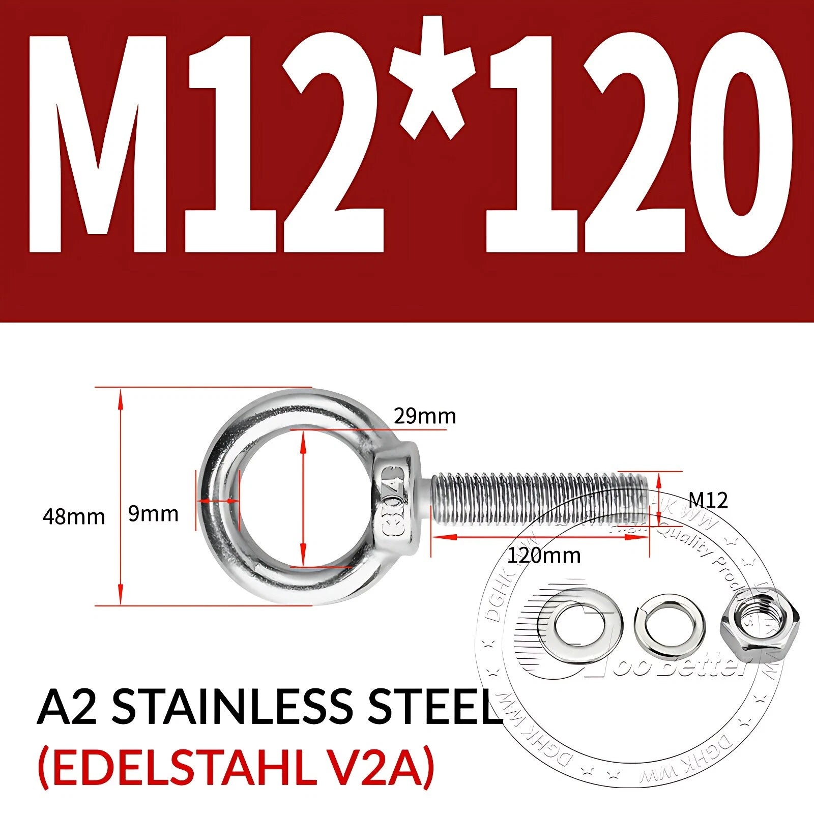 LIFTING EYE BOLTS NUTS & WASHERS A2 STAINLESS STEEL M3 M4 M5 M6 M8 M10 M12 - M30