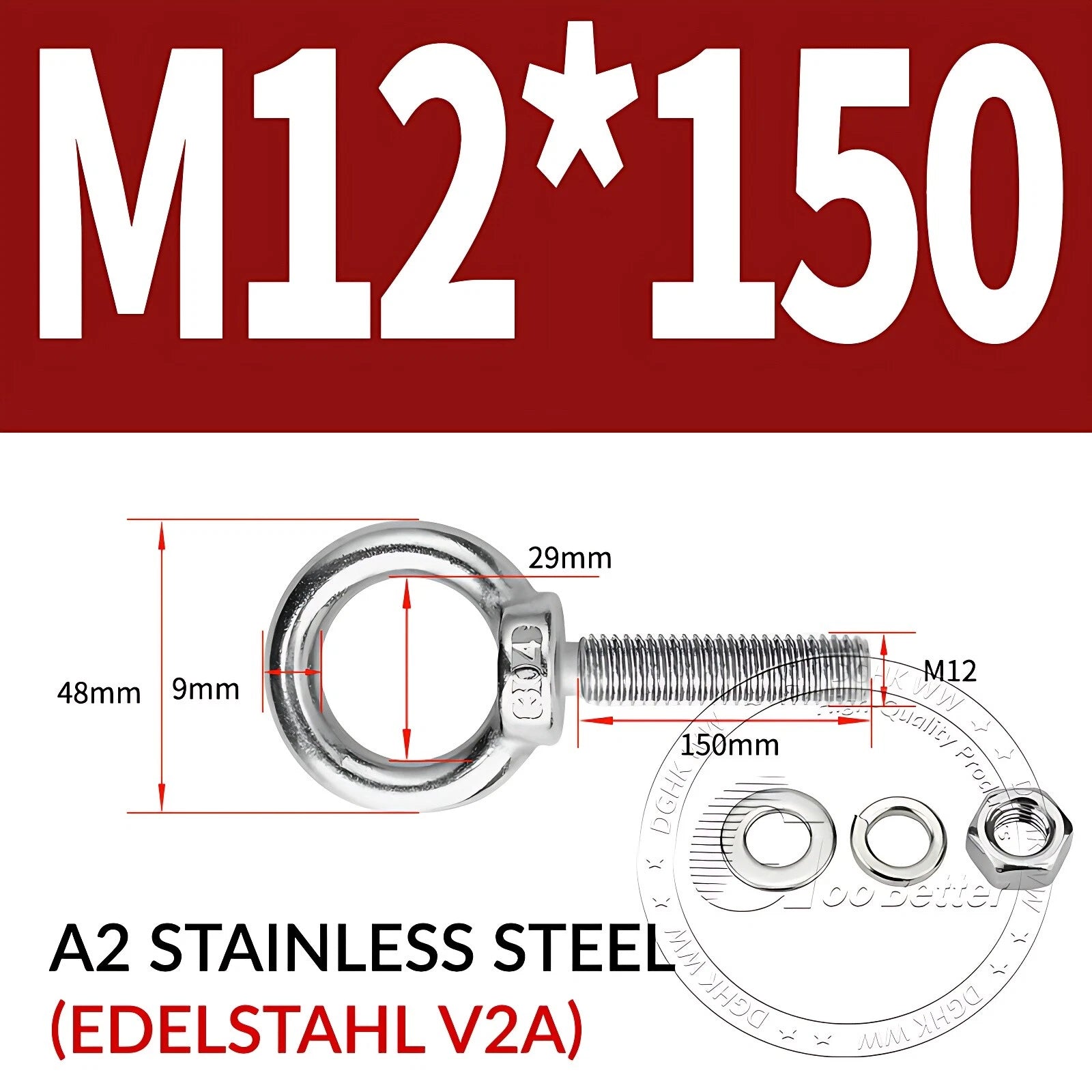 LIFTING EYE BOLTS NUTS & WASHERS A2 STAINLESS STEEL M3 M4 M5 M6 M8 M10 M12 - M30