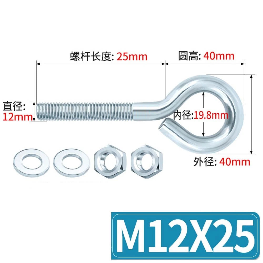 Galvanised Stainless Eye Screws Hooks Eye Bolts Closed Screws Threaded Rings Set