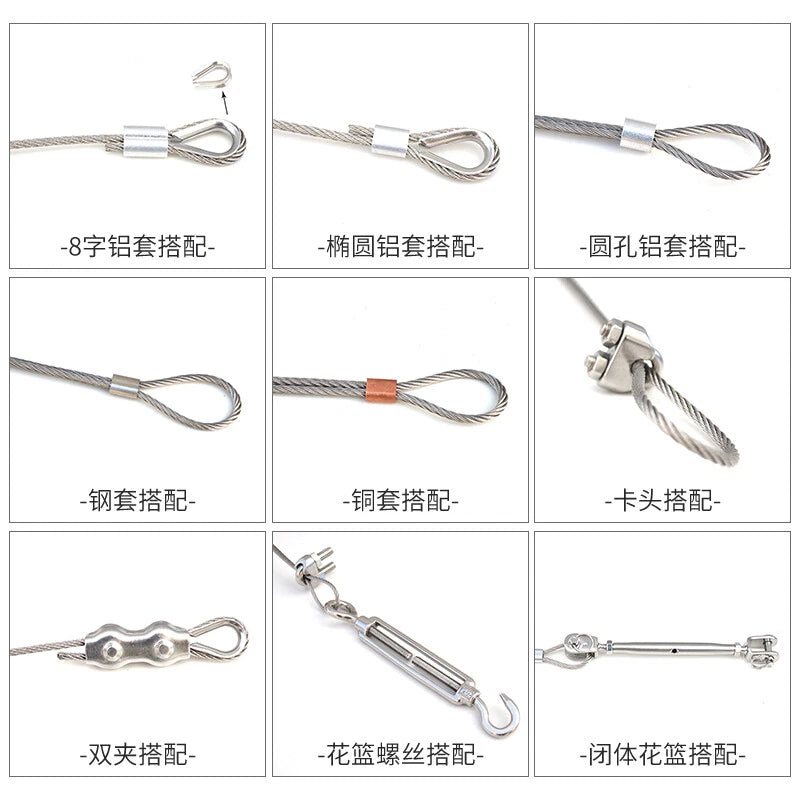 Stainless Steel A2 304 Wire Rope Lifting Metal Cable Rigging 0.3mm 0.4mm to 20mm