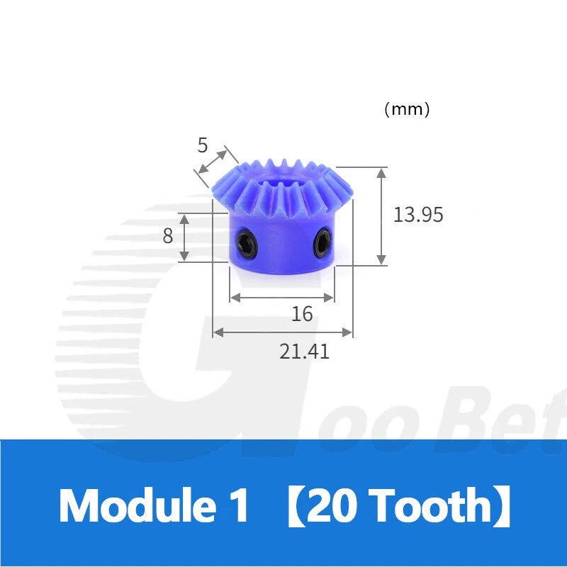 Module 1 1.5 2 2.5 Straight Bevel Gear Set 15 - 30 Tooth 1:1 Pairing Nylon Blue