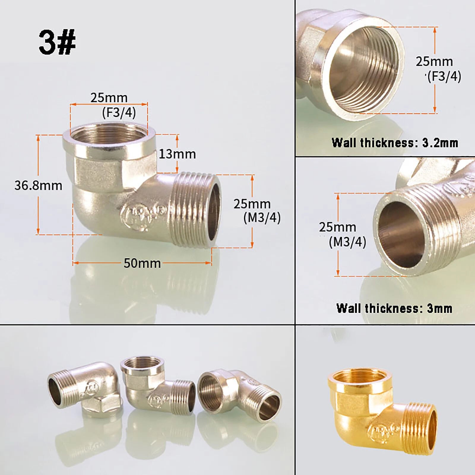 3/4" Nickel-Plated Brass Pipe Fittings — Elbow, Tee, Straight, Plug & Bush
