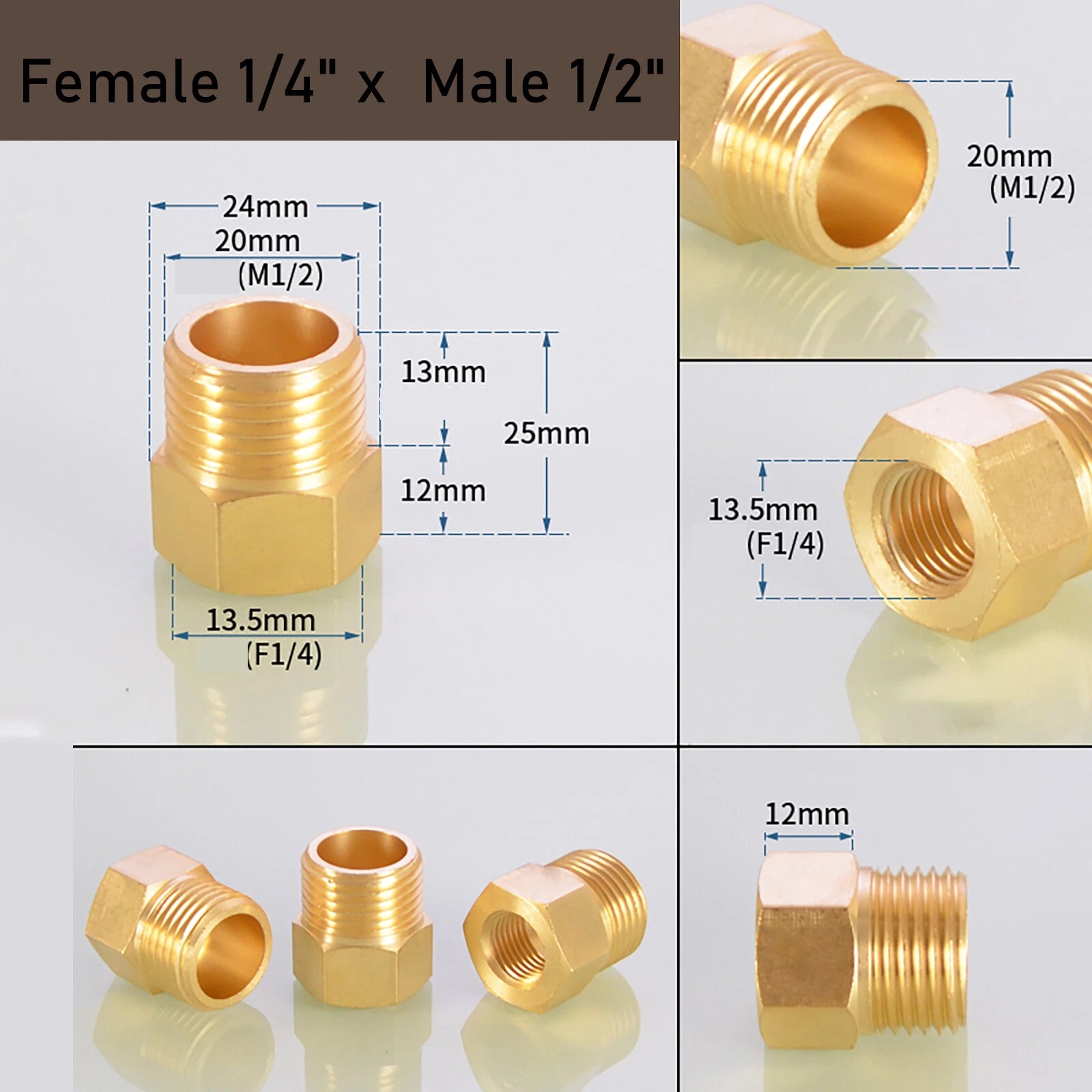 Brass BSP Reducing Nipple Connector — Male to Female Pipe Fitting Adapter (1/8" to 1")