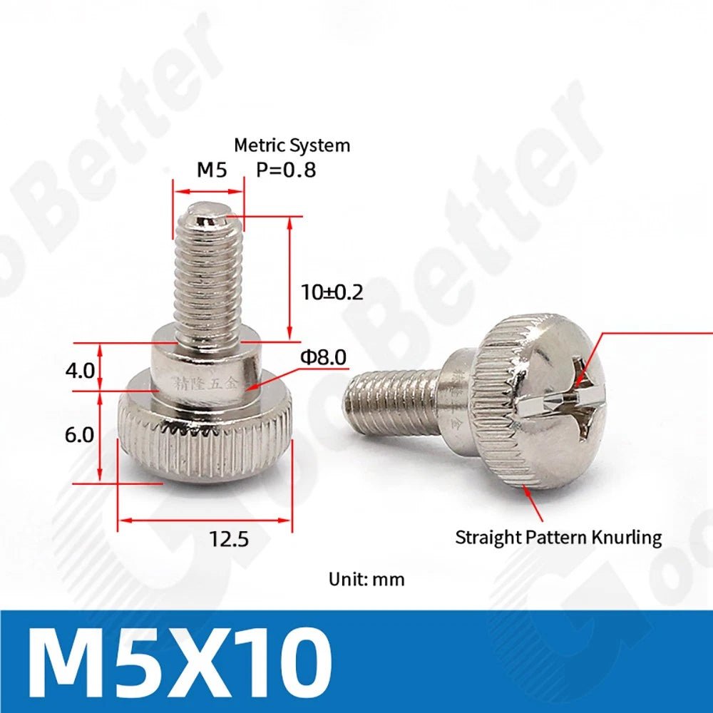 M5 M6 Knurled Thumb Screws Step Head | Hand Grip Knob Bolts | Nickel & Black Zinc Plated - HomeDIYer