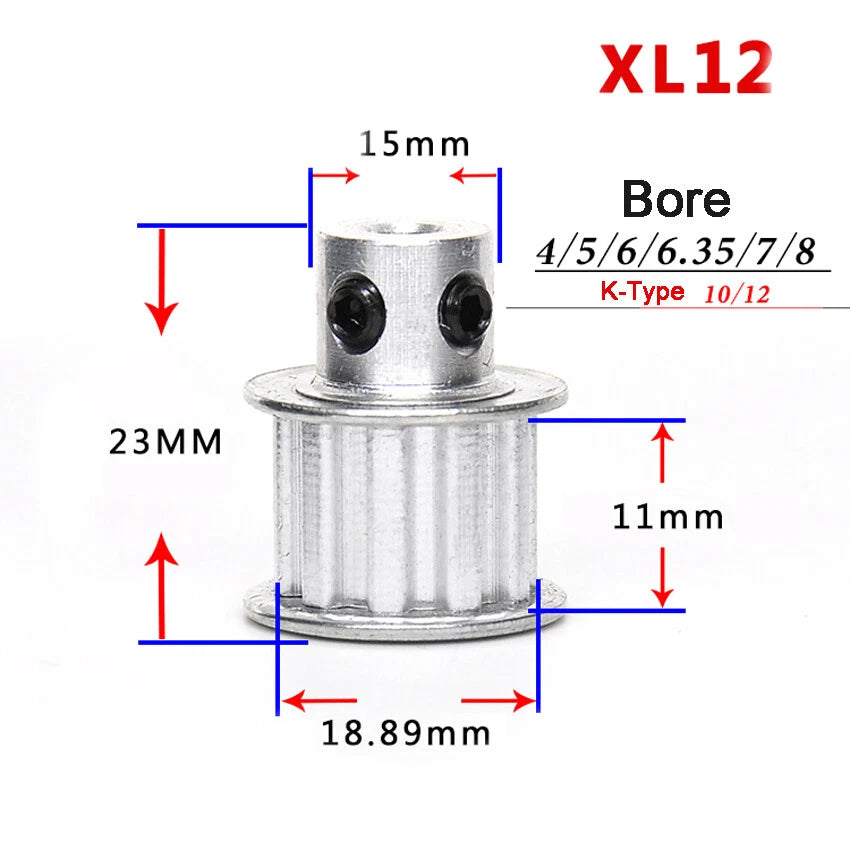 XL10T-35T Timing Belt Pulley With Step, Bore 3.175mm-25mm For 10/15mm Width Belt