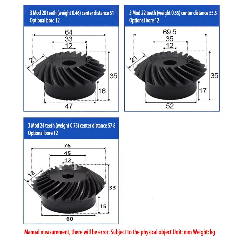 1 Set 1/1.5/2/2.5/3/4/5/6 Mod Umbrella Spiral Bevel Gear Helical 90° 45# steel