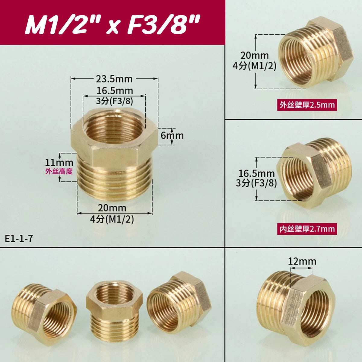 BSP Brass Reducing Hexagon Bush — Male to Female Thread Pipe Fittings