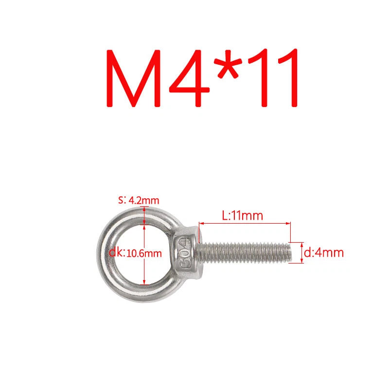 M3–M24 Stainless Steel Eye Bolts with Metric Thread — 304 SS Lifting Eyebolt