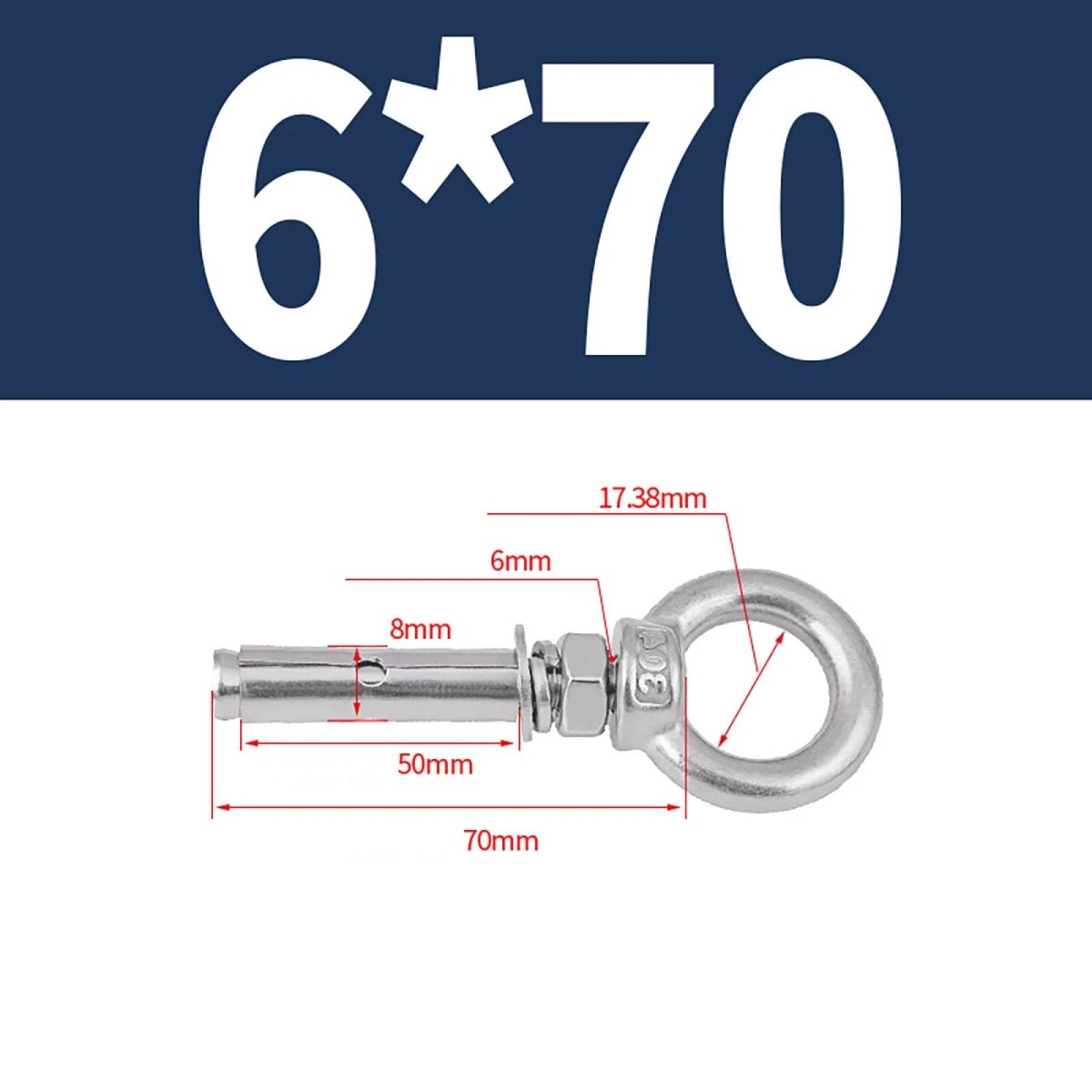 Closed Hook Eye Bolt with Rawl Shield Wall Anchor — A2 Stainless Steel (M6–M20) - HomeDIYer