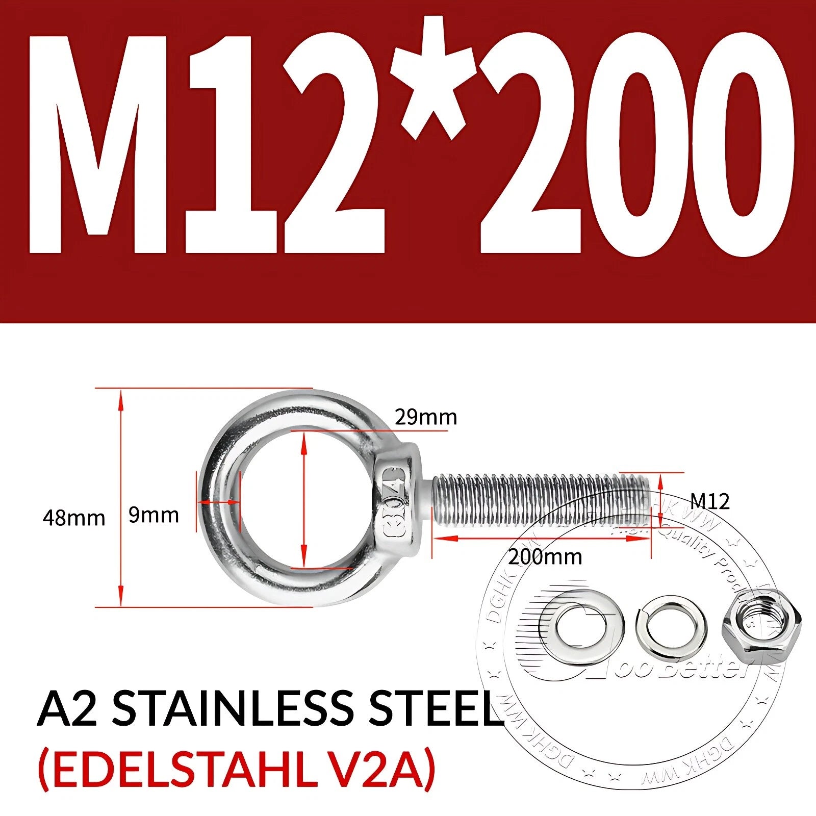 LIFTING EYE BOLTS NUTS & WASHERS A2 STAINLESS STEEL M3 M4 M5 M6 M8 M10 M12 - M30