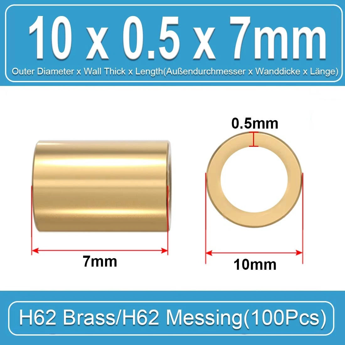 Brass Round Tube Pipe Hollow Spacers Standoff Bush Wall Thickn 0.5mm Many Sizes