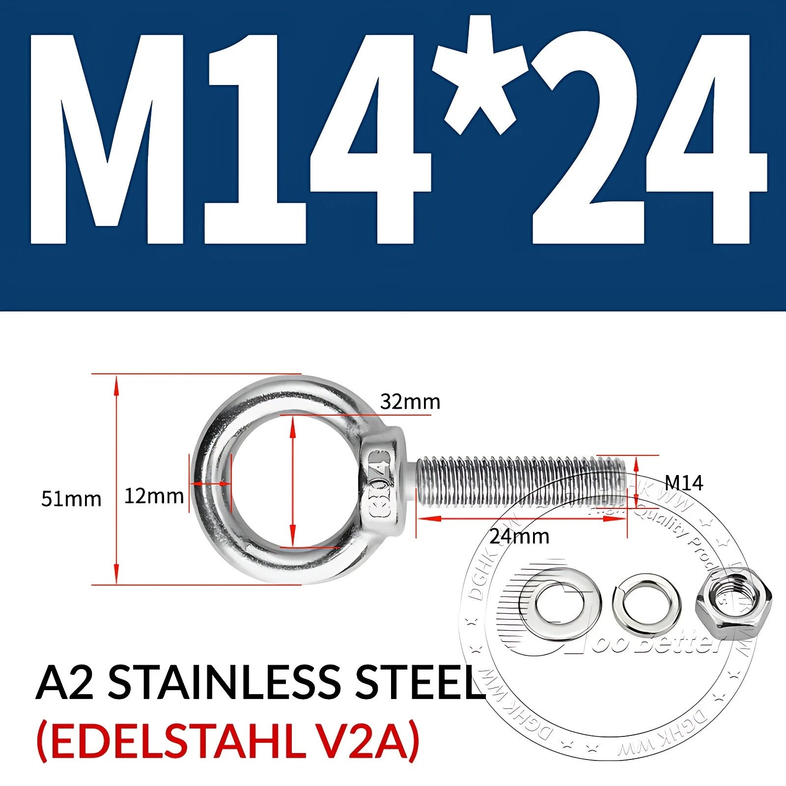 LIFTING EYE BOLTS NUTS & WASHERS A2 STAINLESS STEEL M3 M4 M5 M6 M8 M10 M12 - M30