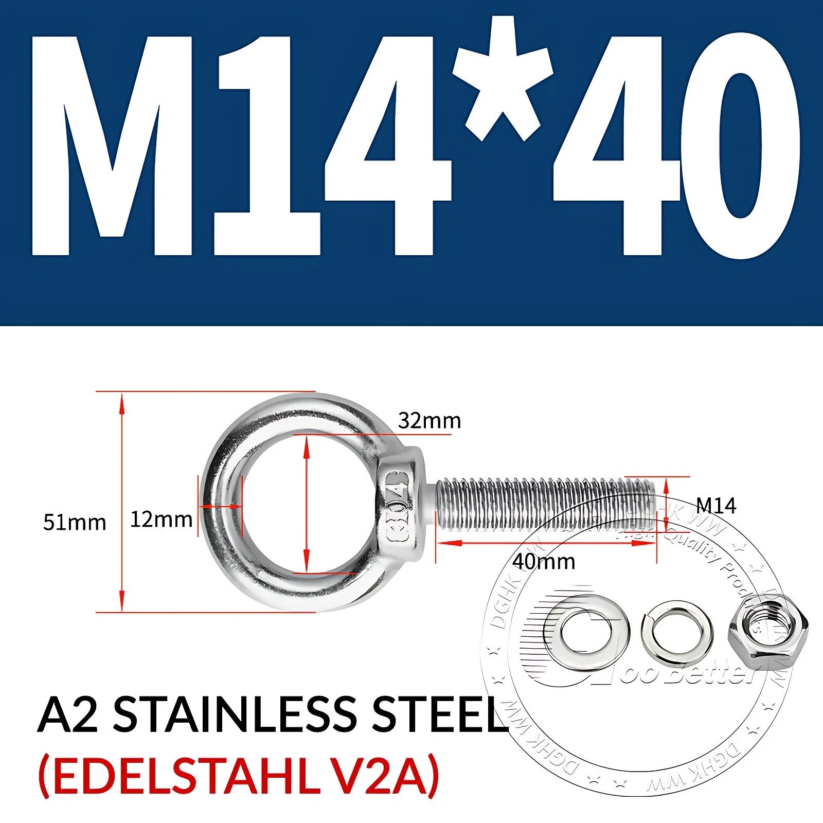 LIFTING EYE BOLTS NUTS & WASHERS A2 STAINLESS STEEL M3 M4 M5 M6 M8 M10 M12 - M30