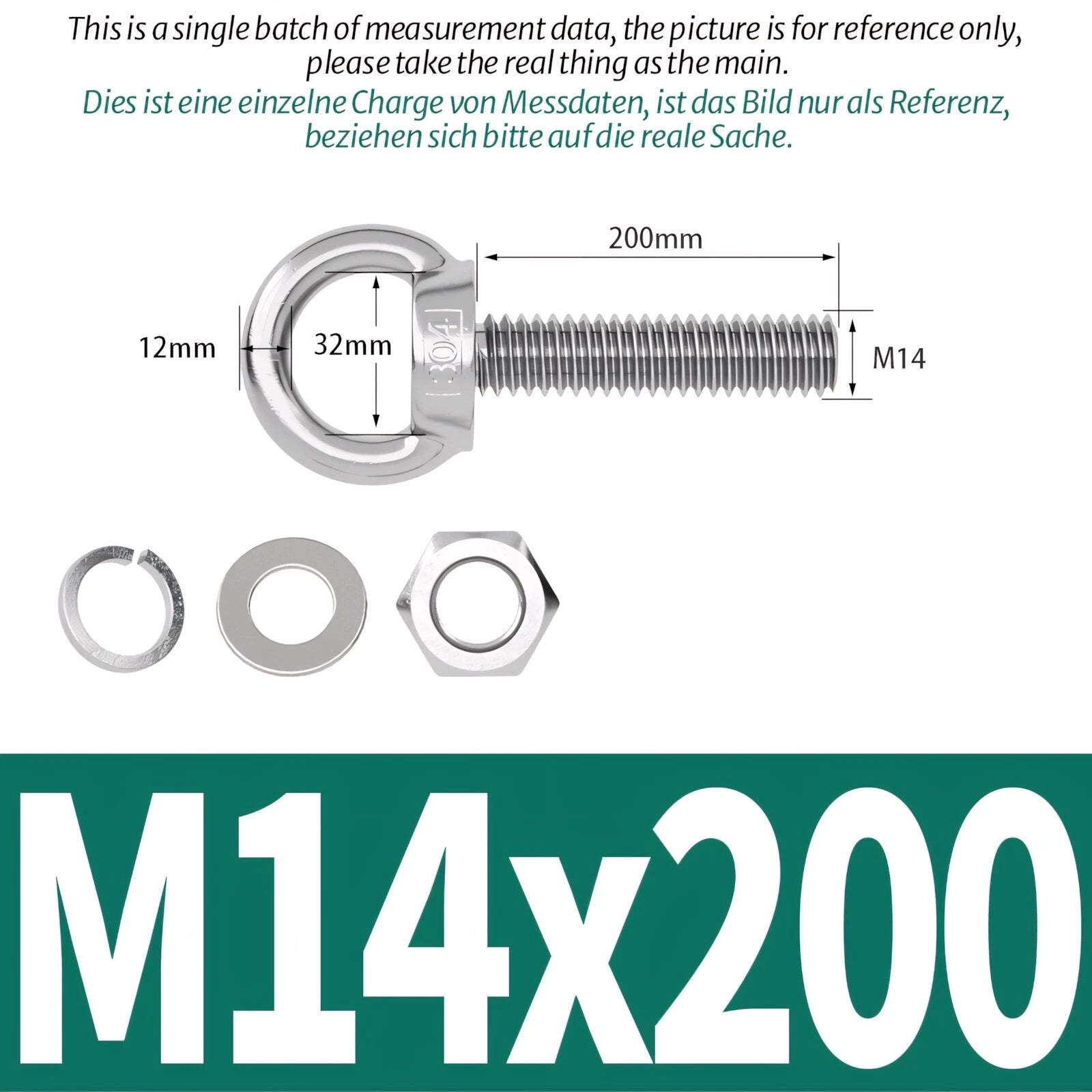 M3 M4 M5 - M20 Eye Bolts Kit Screws Nut Washer Long Boat Stainless Steel A2 304