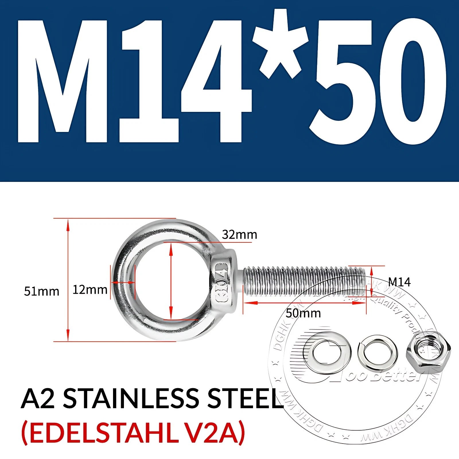 LIFTING EYE BOLTS NUTS & WASHERS A2 STAINLESS STEEL M3 M4 M5 M6 M8 M10 M12 - M30
