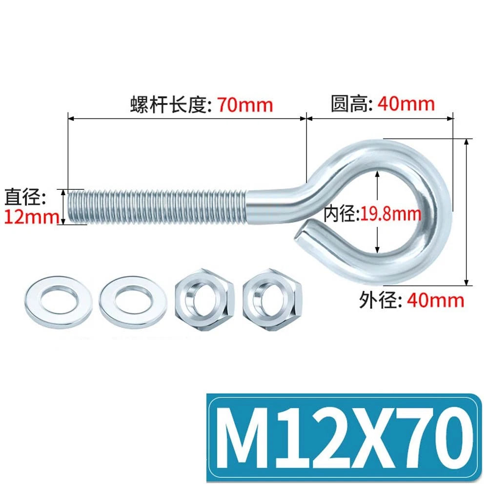 Galvanised Stainless Eye Screws Hooks Eye Bolts Closed Screws Threaded Rings Set