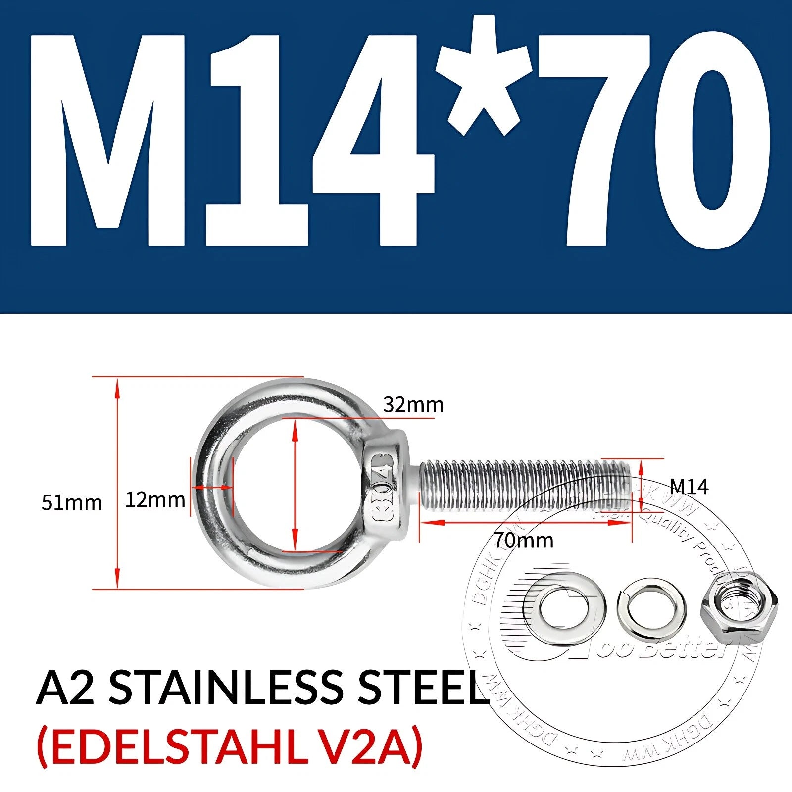 LIFTING EYE BOLTS NUTS & WASHERS A2 STAINLESS STEEL M3 M4 M5 M6 M8 M10 M12 - M30