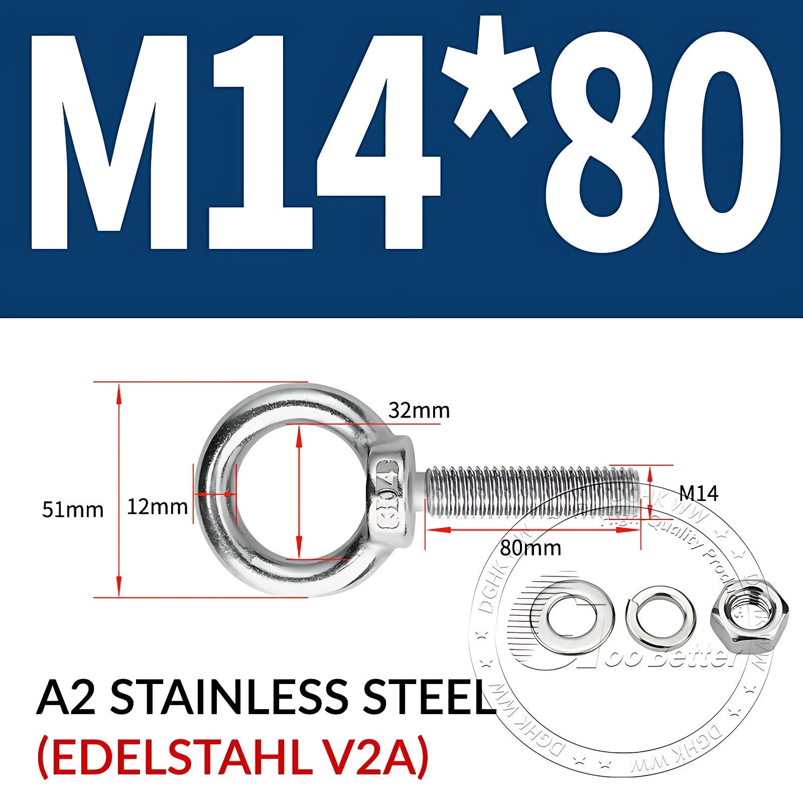 LIFTING EYE BOLTS NUTS & WASHERS A2 STAINLESS STEEL M3 M4 M5 M6 M8 M10 M12 - M30