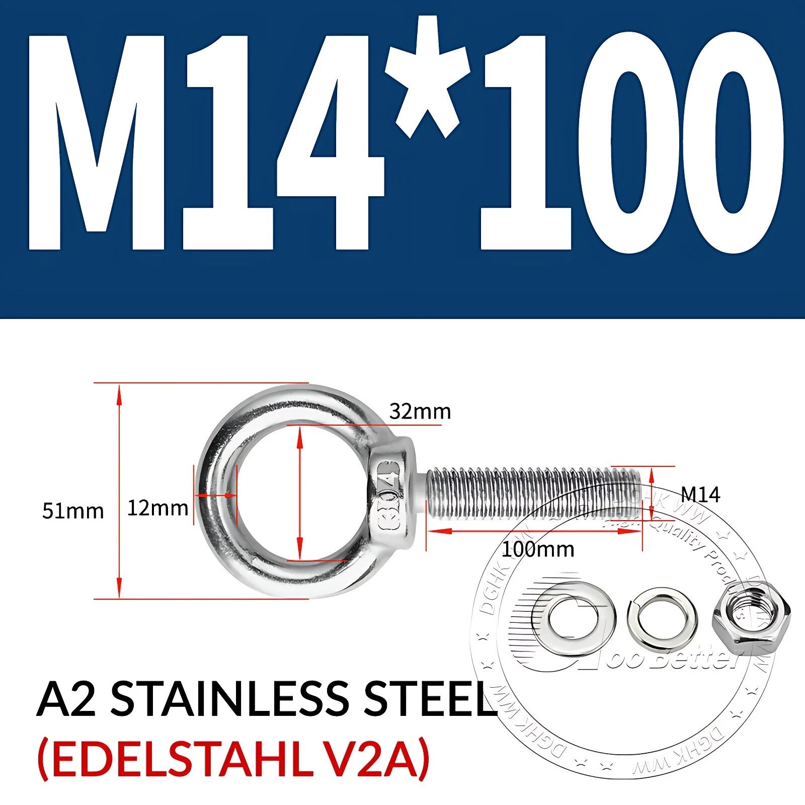 LIFTING EYE BOLTS NUTS & WASHERS A2 STAINLESS STEEL M3 M4 M5 M6 M8 M10 M12 - M30