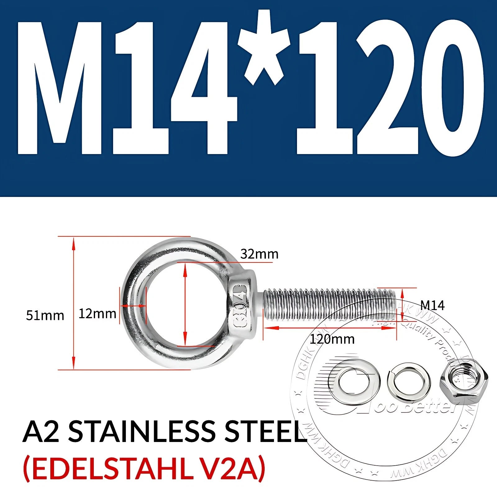 LIFTING EYE BOLTS NUTS & WASHERS A2 STAINLESS STEEL M3 M4 M5 M6 M8 M10 M12 - M30