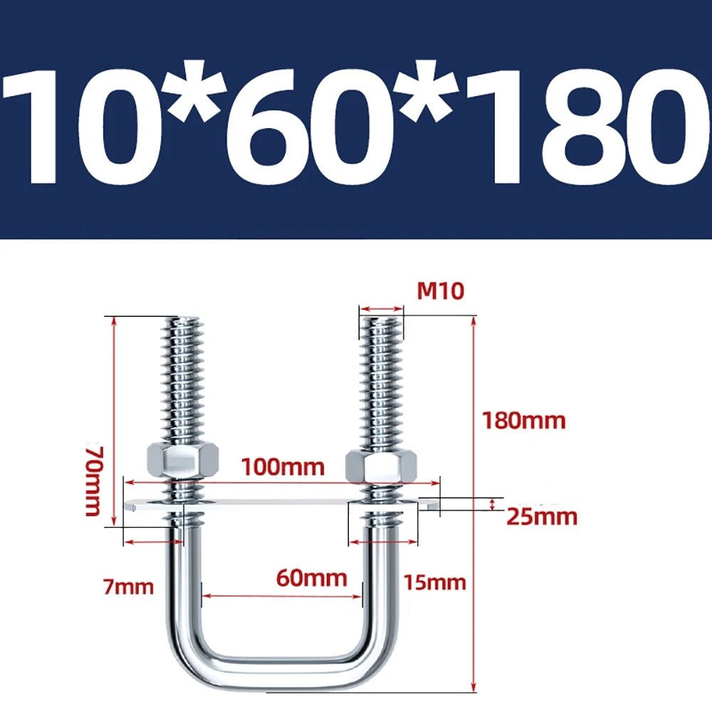 Square U - Bolts with Plate and Nuts – M6 M8 M10 M12 Zinc Plated, Trailer & Pipe Clamp Fasteners - HomeDIYer