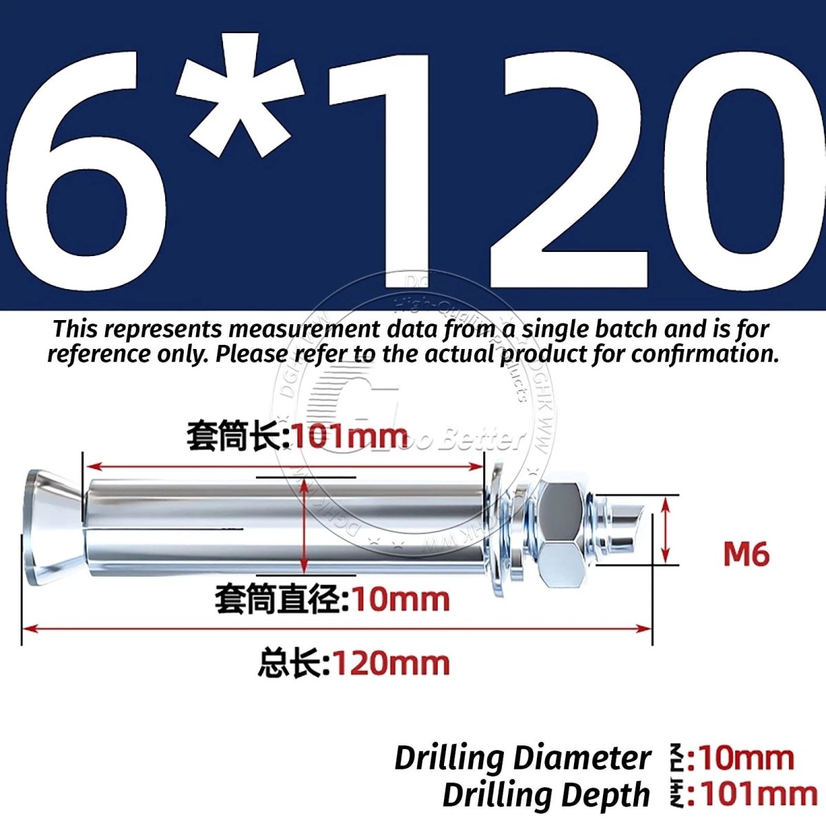 Concrete Expansion Anchor Bolts M6–M20, Extra Long Masonry Wall Screws – Iron Blue White Zinc / Iron - colour Zinc - HomeDIYer