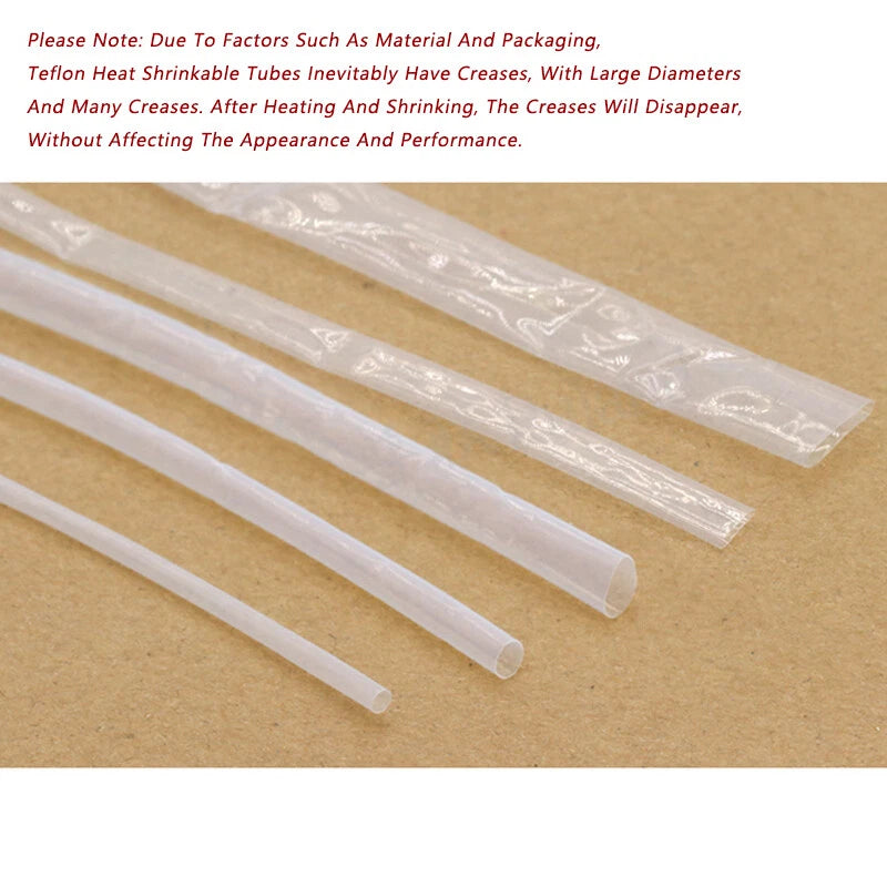 PTFE Heat Shrink Tubing – Transparent Electrical Sleeving, 0.5mm to 40mm, 1.7:1 & 4:1 Shrink Ratio