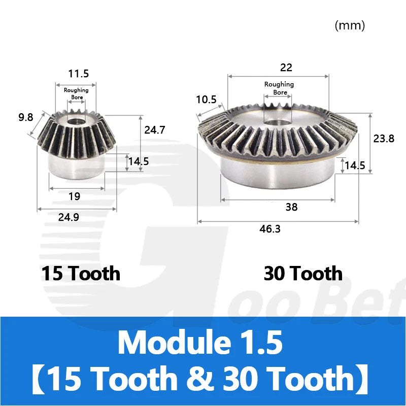 Bevel Gear Set Mod 1.5 2 2.5 3 Steel 1:2 Pairing 15/30 16/32 18/36 20/40 Tooth