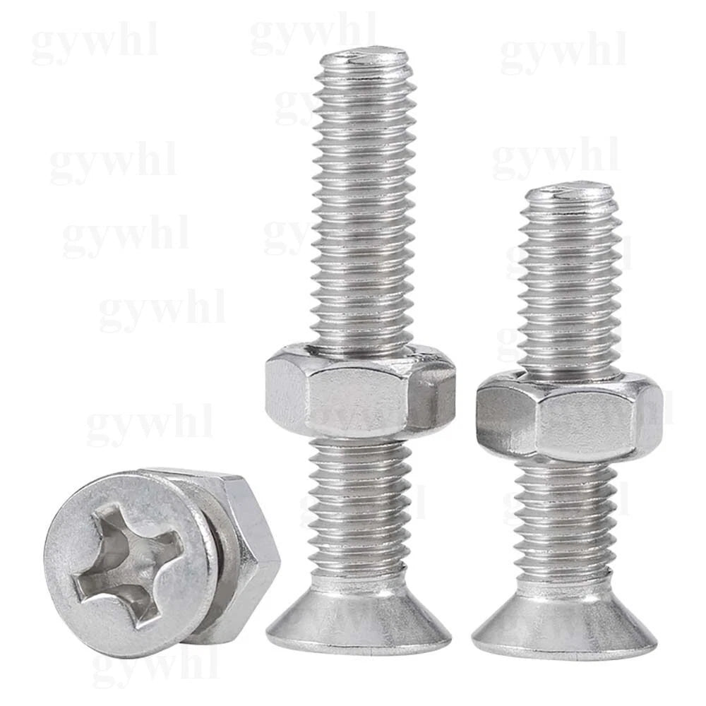 A2 Stainless Steel Phillips Countersunk Machine Screws with Nuts – M2 to M10, Flat Head, Rust‑Resistant