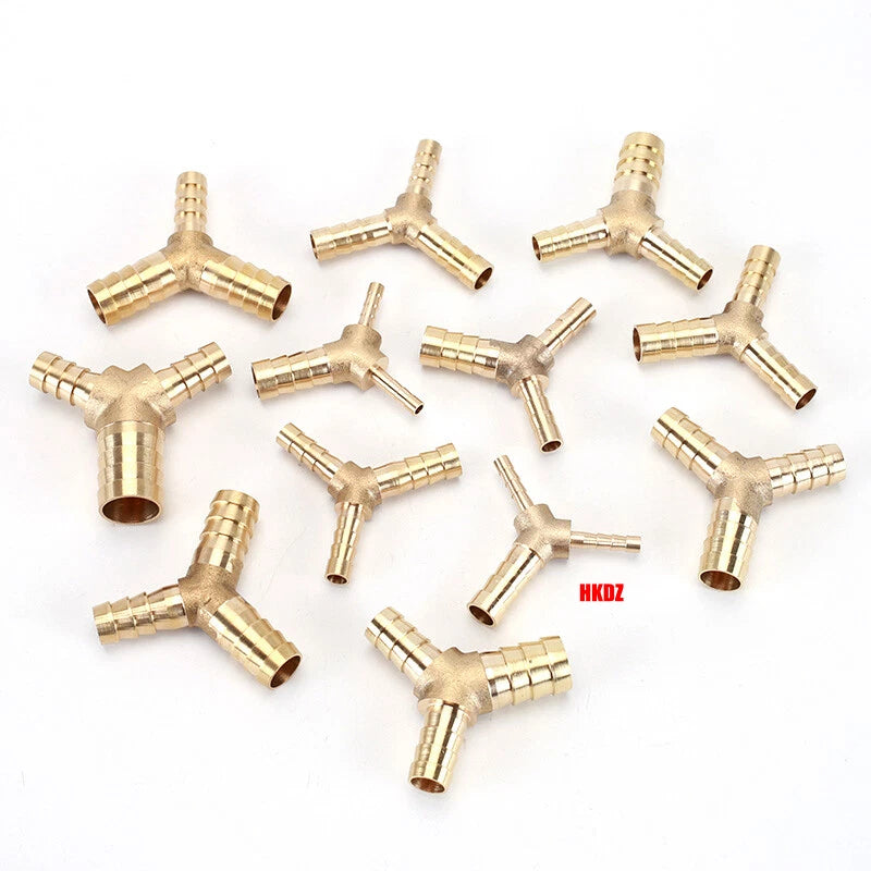 Brass Y Barbed Hose Tail Joiner — Tube Connector for Air, Water, Fuel & Gas