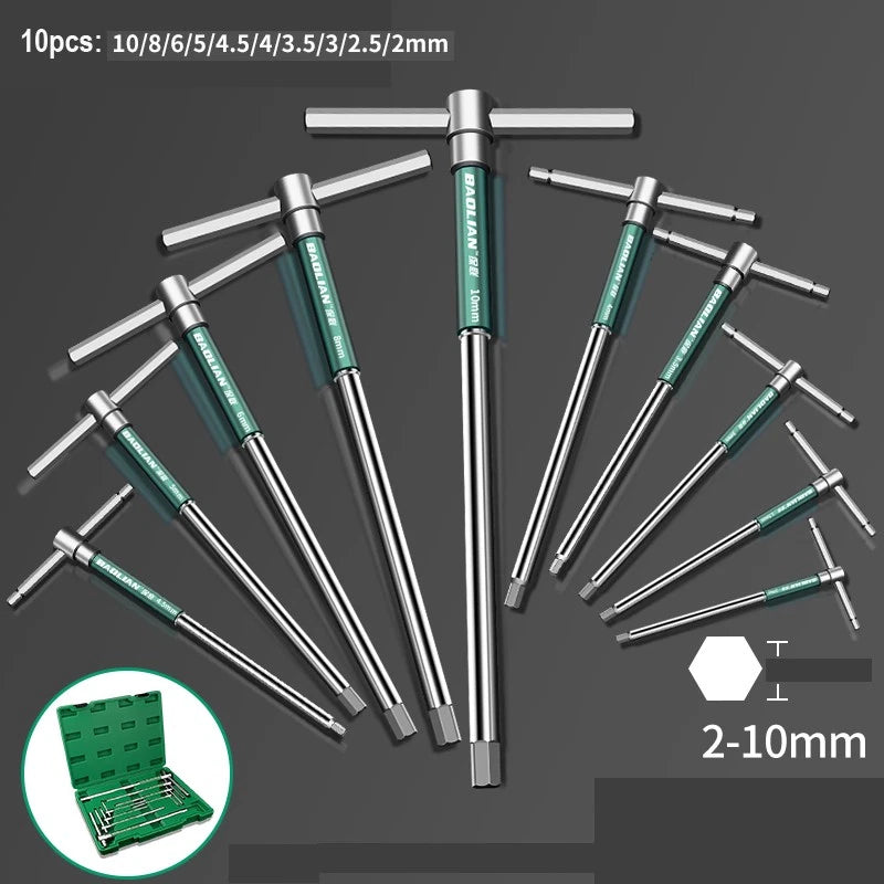 Long Sliding T-handle Allen Hex Key Wrench Set 2-10mm Torx Allen Key Set T10-T50