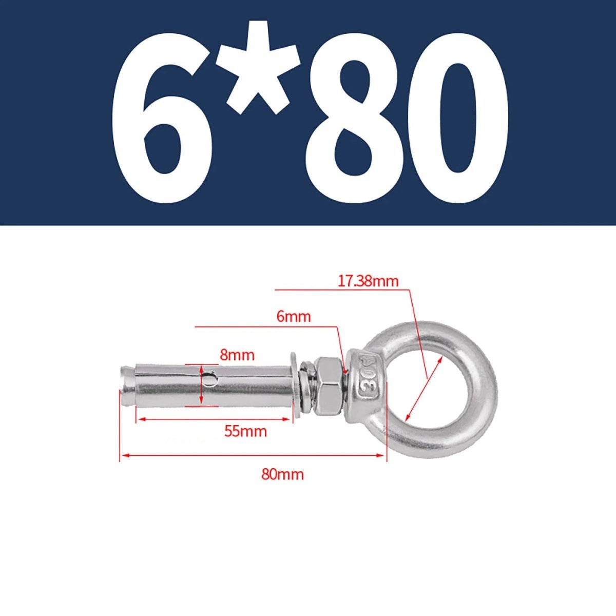 Closed Hook Eye Bolt with Rawl Shield Wall Anchor — A2 Stainless Steel (M6–M20) - HomeDIYer
