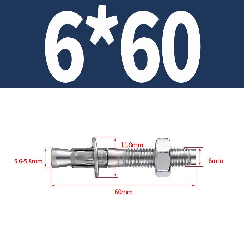 Stainless Steel Through Bolts – Wall Expansion Anchor Bolts M6 M8 M10 M12 M16 - HomeDIYer