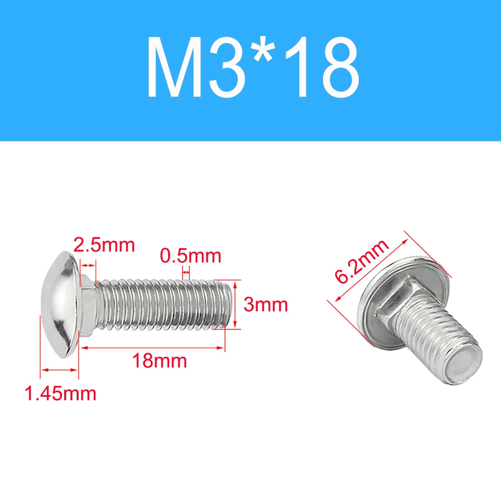 A2 Stainless Steel Carriage Bolts (Coach Bolts) — M3 M4 M5 M6 M8 M10 M12