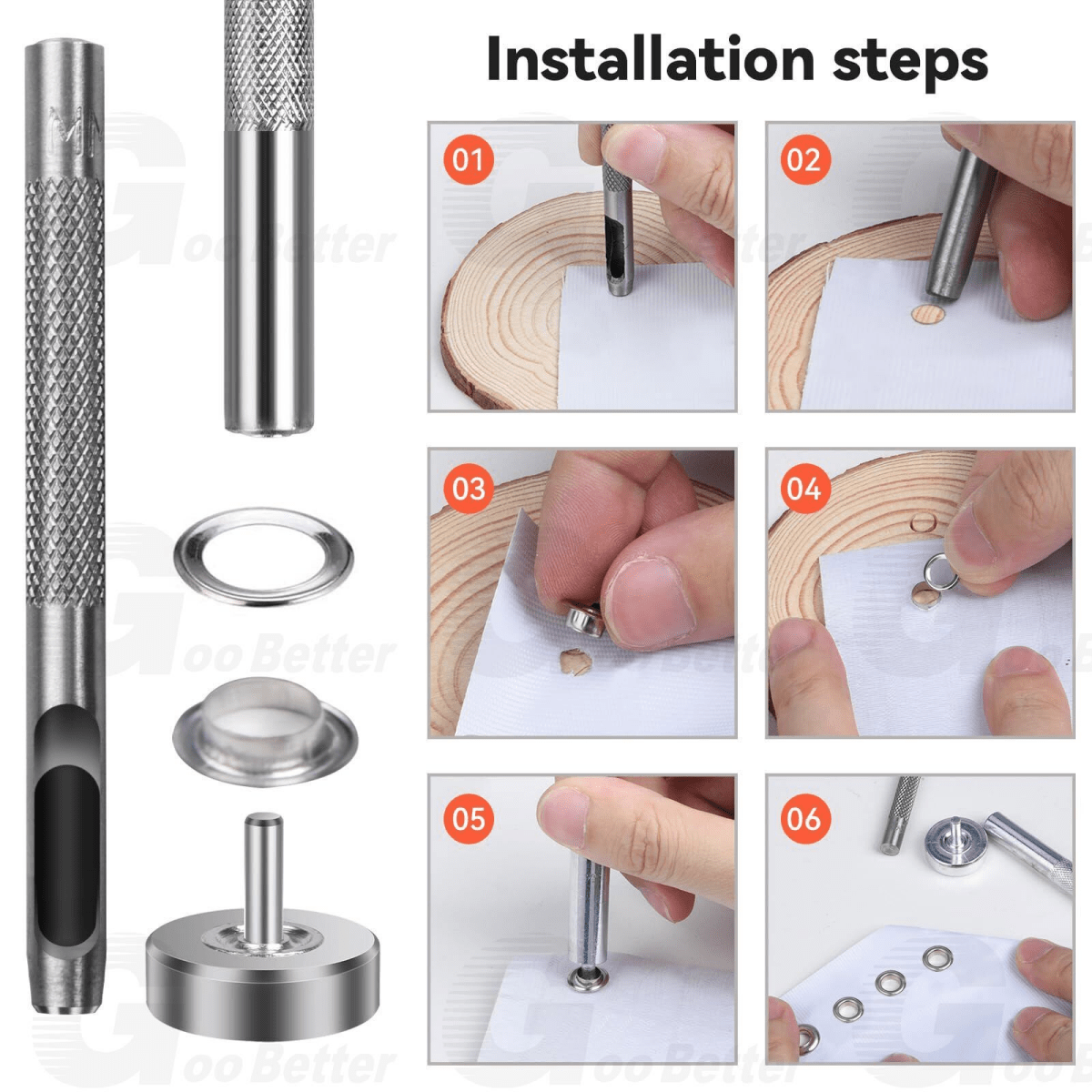 200Pcs Grommet Kit Eyelet Leather Craft Fabric Canvas Hole Punch Tools 1/4 inch - HomeDIYer