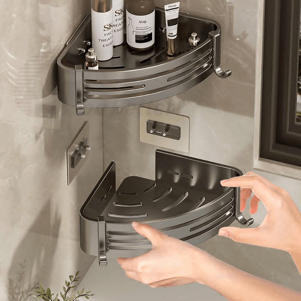 1 Corner Shower Shelf Caddy Adhesive No Drilling Bathroom Shampoo Holder Storage - HomeDIYer