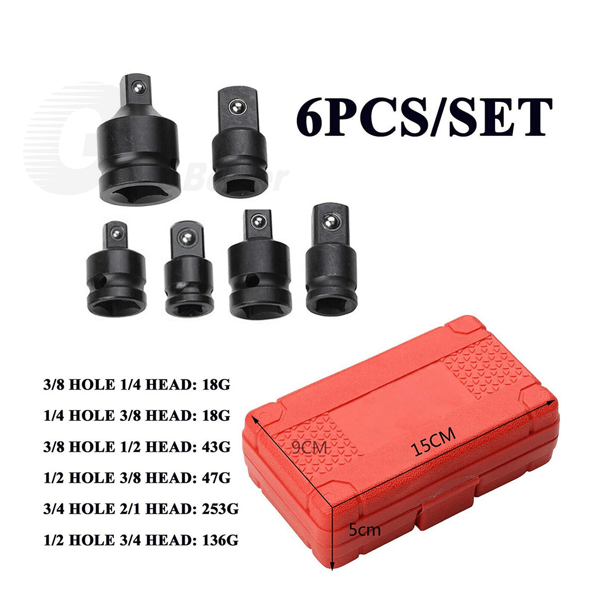 6Pcs Impact Socket Adaptor Tools Set 1/4" 3/8"~ 3/4" Drive Step Up/Down Reducer - HomeDIYer