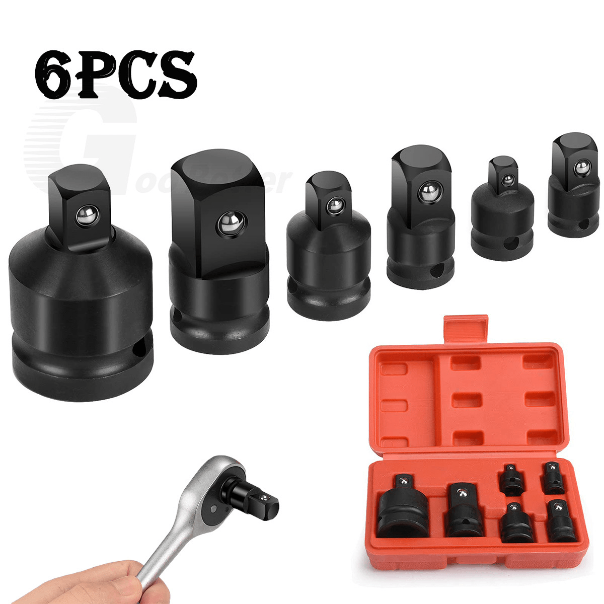 6Pcs Impact Socket Adaptor Tools Set 1/4" 3/8"~ 3/4" Drive Step Up/Down Reducer - HomeDIYer