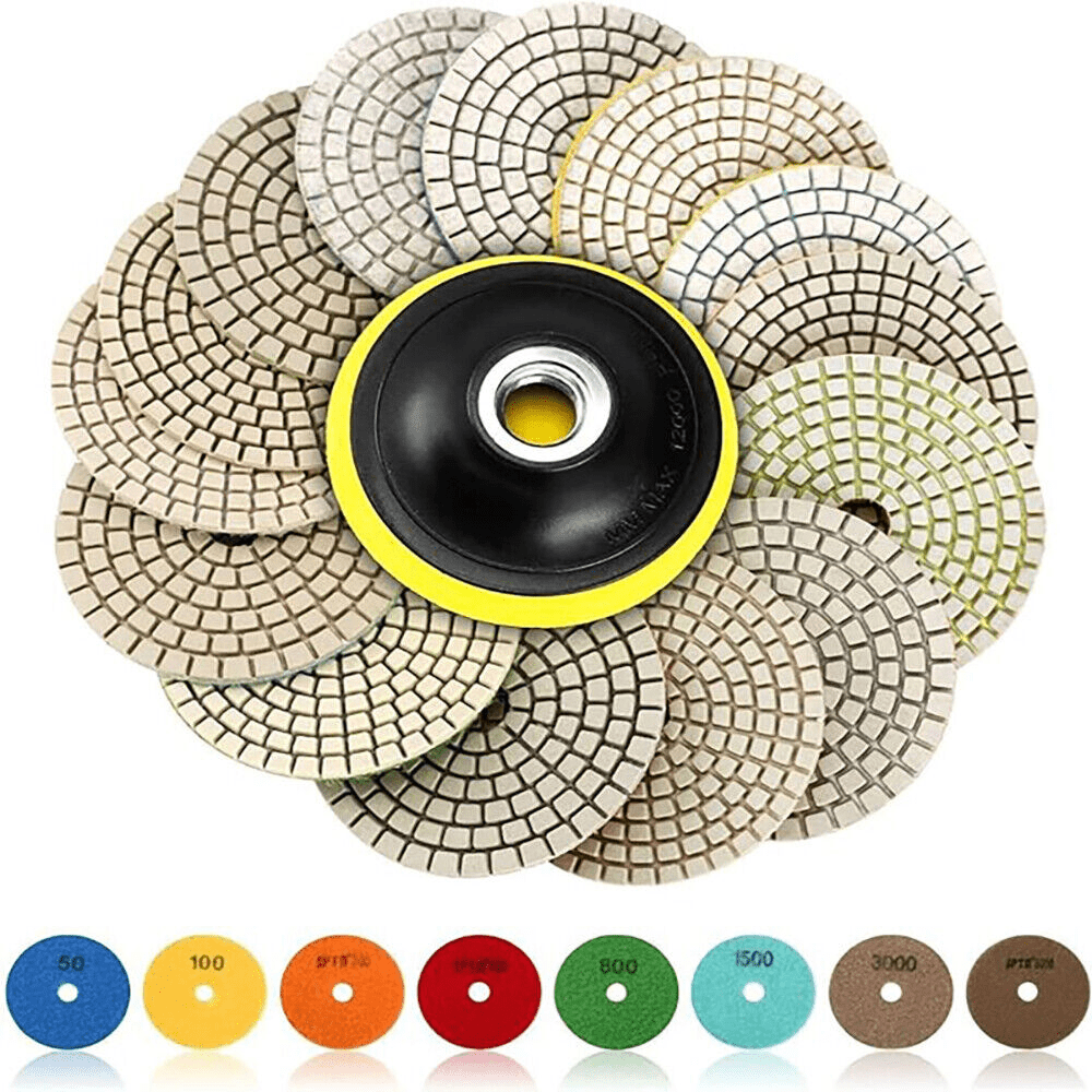 16Pcs 100mm 4" Diamond Polishing Pads Wet Dry Set Kit For Concrete Marble Tile - HomeDIYer