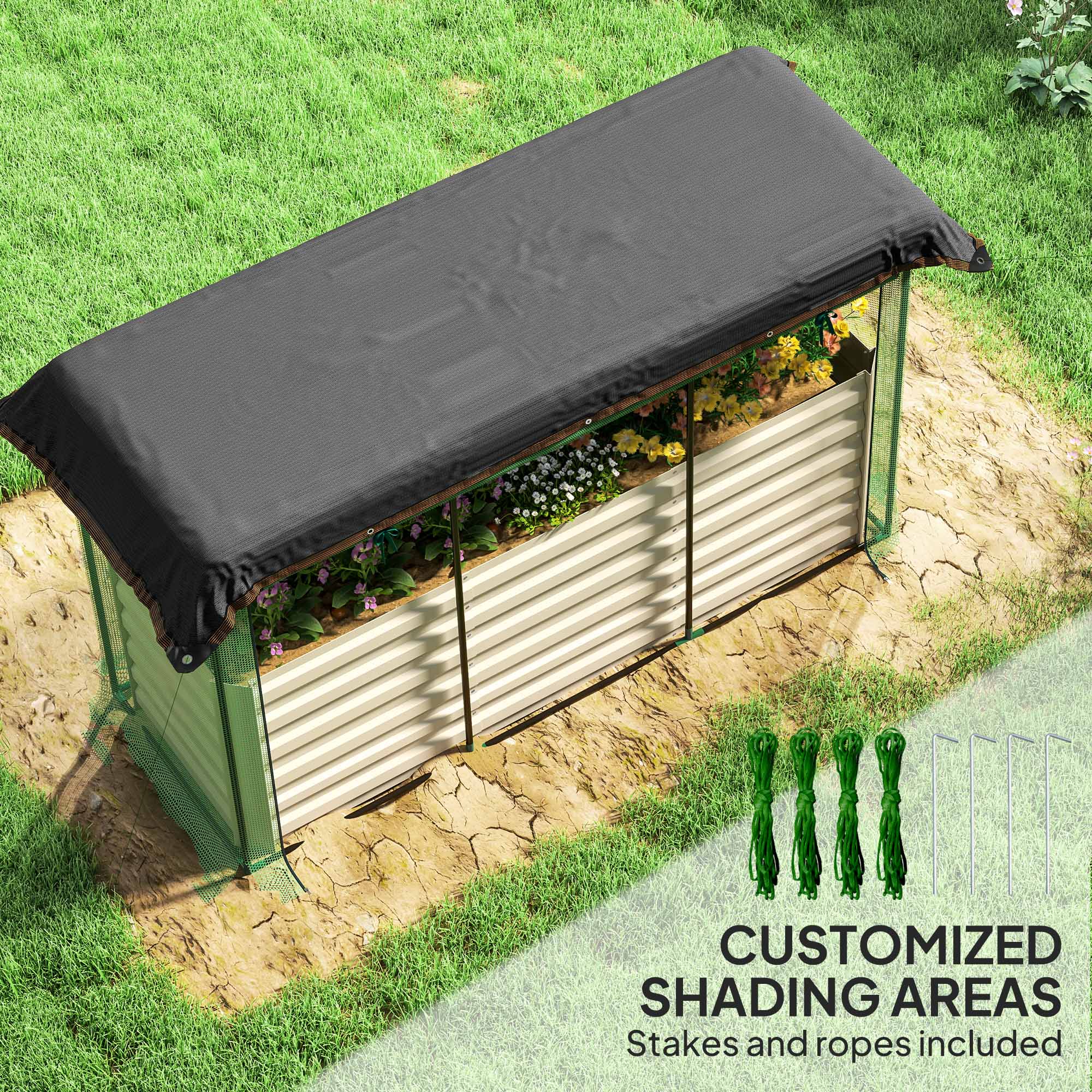 Galvanized Steel Raised Garden Bed with Crop Cage & Shade Cloth – Complete Plant Protector