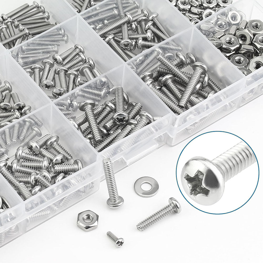 540 Pcs Stainless Phillips Pan Head Machine Screws Nuts Washers Assortment Set - HomeDIYer