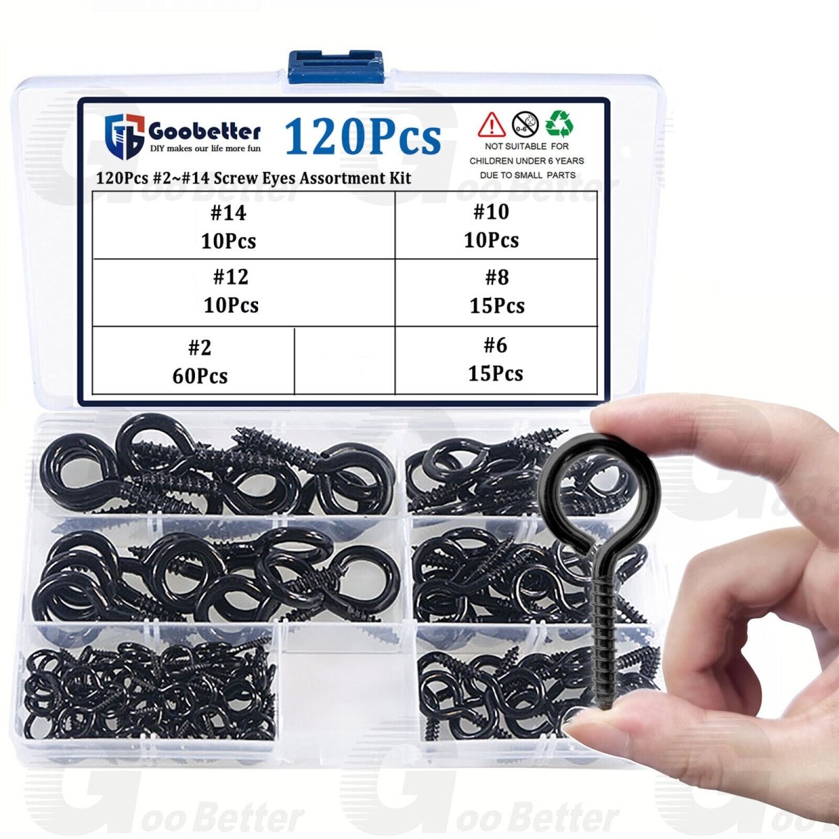 Black Metal Eye Screws 120PCS | Heavy Duty Screw Eye Hooks & Rings Assortment - HomeDIYer