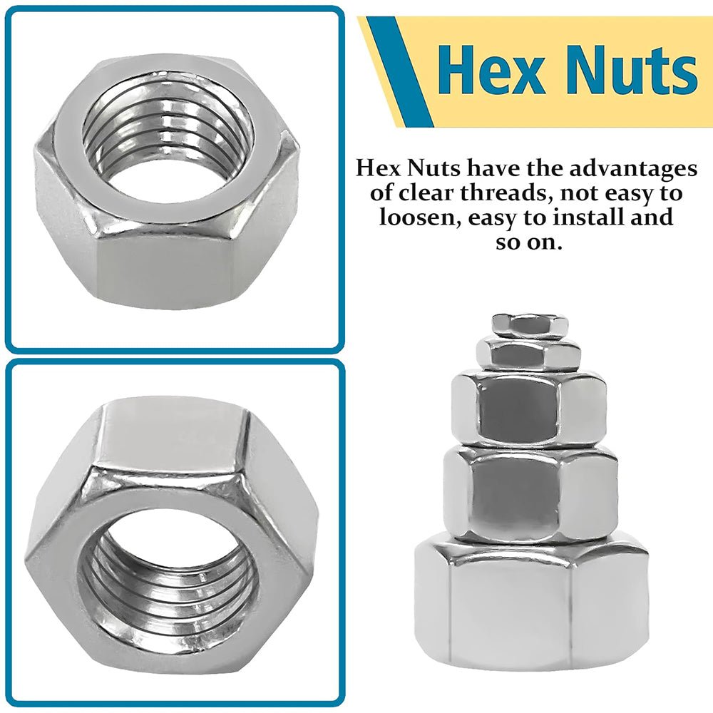 4 6 8 10 12 1/4 5/16 3/8 1/2 160Pcs 304 Stainless Steel Hex Nuts Assortment Set - HomeDIYer