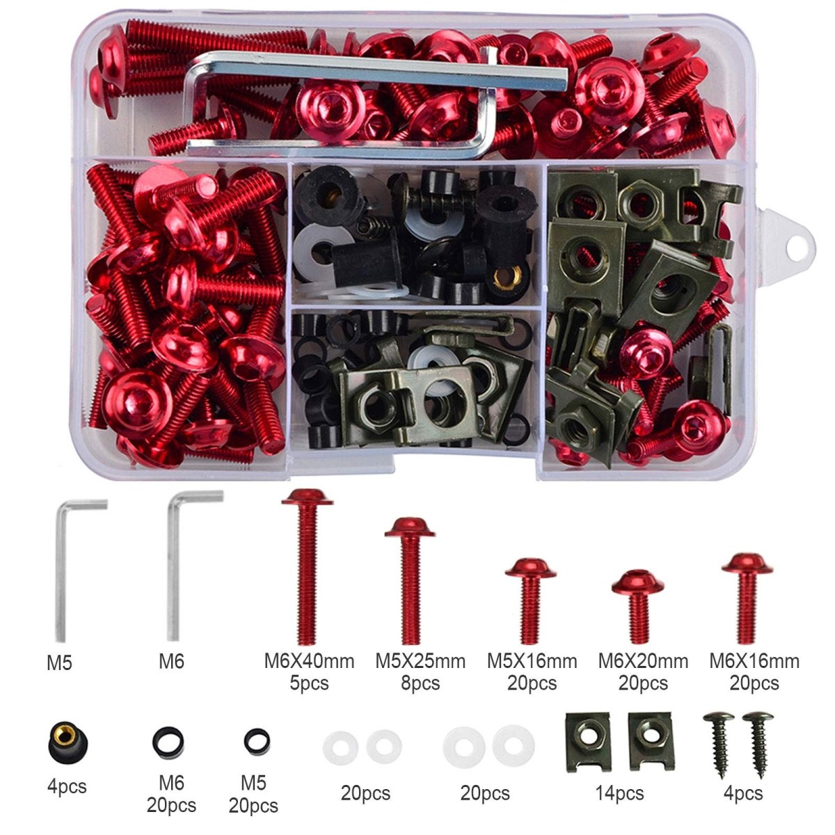 177 pieces Motorcycle fairing screws Windshield screws set M5 M6 aluminum Black/Red - HomeDIYer